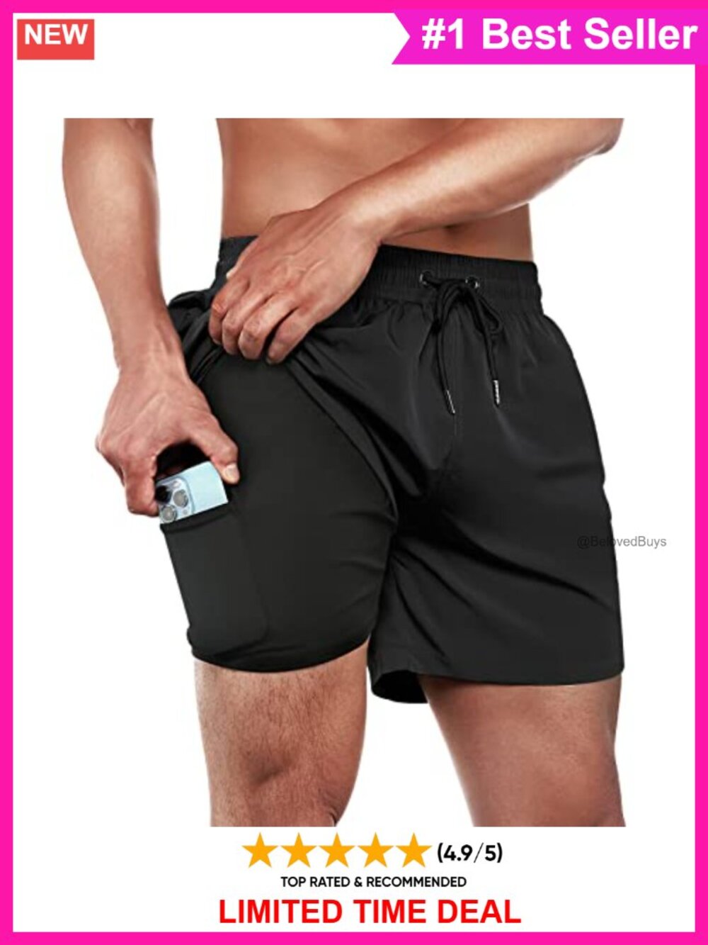 Men's Quick Dry 5 Inch Inseam Swim Trunks with Compression Liner